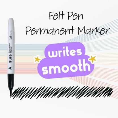 10 Pack Black Permanent Felt Waterproof Markers, Fine Point, Fade Resistant, Writes on Plastic, Metal, Glass, and Stone.…