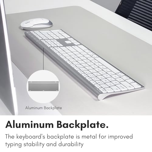 Macally Premium Bluetooth Keyboard and Mouse for Mac | Compatible Wireless Apple Keyboard and Mouse Combo (110 Keys Multi-Device Rechargeable) for MacBook Pro/Air and iMac - color: Aluminum Silver