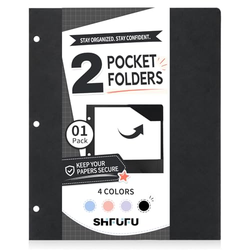 2-Pocket Folder, Heavy Duty Plastic Folder with 3 Hole Punched, Fit for 3 Ring Binder, Letter Size Binder Folder for School Office (Black, 1 Pack) - color: Black