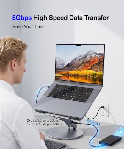 YICOSUN 6-in-1 USB C Laptop Docking Station Stand, 4K@60Hz HDMI, 100W PD, 5Gbps USB 3.0, 360° Swivel Adjustable Aluminum Laptop Stand for 10-15.6 Inch MacBook Pro Air Dell HP Lenovo Surface, Gray