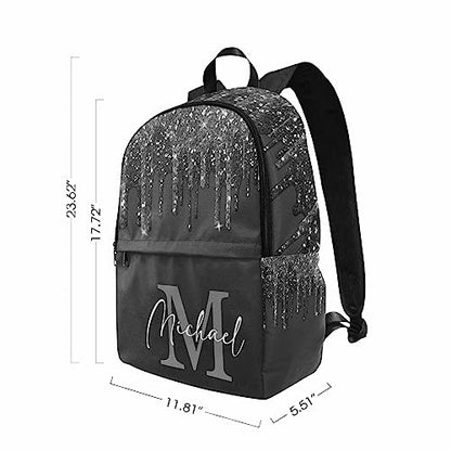 MyPupSocks Custom Name Backpack Bag for Boys Girls, Personalized Black Glitter Drip with Initial Schoolbag Casual Backpack Customized Bookbag or Lunch Bag for Kids Unisex Back School Camping Travel - color: Multi 01