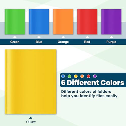 V-Opitos 120 Packs 2 Pocket Folders with 3 Prongs Fastener Clasps, Bulk Heavy Duty Plastic Folders, Multicolor Files Folders in 6 Colors for School and Office