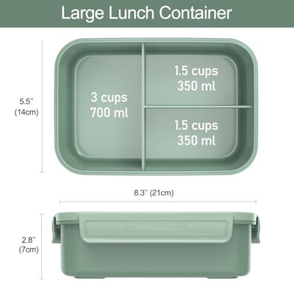 Caperci Classic Bento Box Adult Lunch Box for Older Kids - Leakpoof 47 oz 3-Compartment Lunch Containers for Adults and Teens, Built-in Utensil Set, Ideal for On-the-Go Balanced Eating,Khaki Green - color: Khaki Green