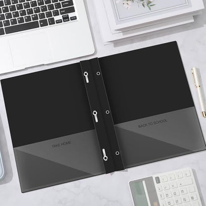 Henoyso 24 Pcs Plastic Folders with Clear Front Pocket and 3 Prong Take Home Plastic 2 Pocket Folder Back to School for Students Parent Teacher Communication for School Office (Black) - color: Black