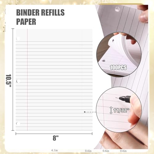 200 Sheets Wide Ruled Loose Leaf Paper, 100 Purple & 100 White 8"x10.5" Punched for Binders, Fights Ink Bleed, Ideal for School, College & Office Use