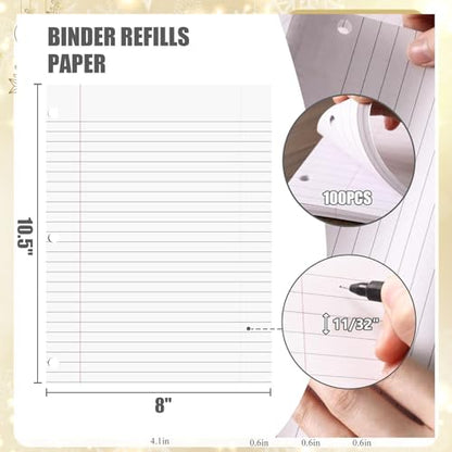 200 Sheets Wide Ruled Loose Leaf Paper, 100 Purple & 100 White 8"x10.5" Punched for Binders, Fights Ink Bleed, Ideal for School, College & Office Use