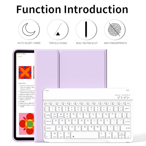 kenke for iPad 11/10th Gen Case with Keyboard 11/10.9 inch 2025 A16/2022, Detachable Wireless Bluetooth Keyboard Case with Bulit-in Pencil Holder, White Square Keycaps (Purple) - color: Taro