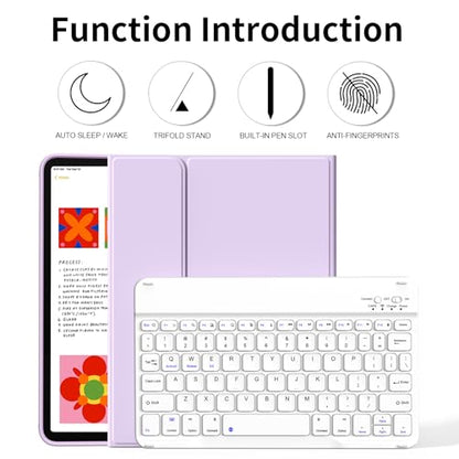 kenke for iPad 11/10th Gen Case with Keyboard 11/10.9 inch 2025 A16/2022, Detachable Wireless Bluetooth Keyboard Case with Bulit-in Pencil Holder, White Square Keycaps (Purple) - color: Taro