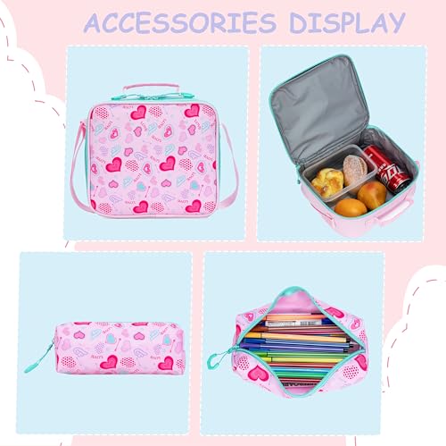 Pink Rolling Backpacks with Wheels for Girls Aesthetic Rolling Backpack for Elementary with Lunch Box School Trolley Backpack for Girls School Supplies - color: Pinklove