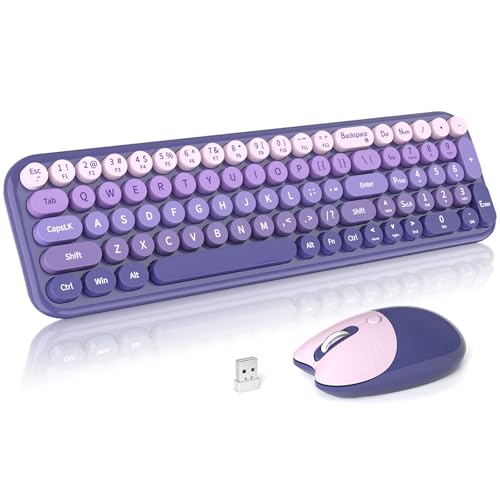 Dilter Wireless Keyboard and Mouse Combo, Portable Retro Keyboard with Compact Size, 2 in 1 USB Connected Mouse for Windows 7/8/10, Laptop, Desktop, PC, Computer (Purple) - color: Purple Gradient