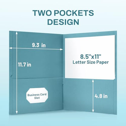 SUNEE Folders with Pockets (25 Pack, Warm Blue), 2 Pocket Folders Fit Letter Size, Paper File Folder for School Office Home Business, Textured Paper - color: Warm Blue, style: 25-Pack
