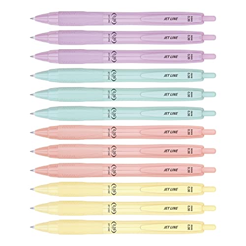 JVPEN Jet-line 0.38mm Ballpoint Pens – Smooth Vivid Ink, Baby Assorted Pastel Colors, No Smudge Fine Tip, Office & Study Stationery Set – 12 Pack - color: 0.38mm Baby Assorted_12Pack