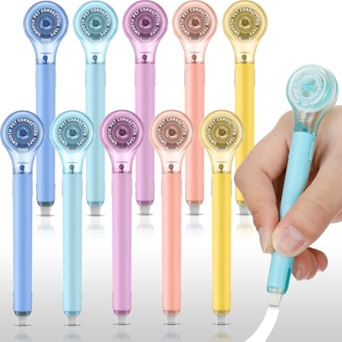 Gersoniel 10 Pack Correction Tape Pen Correctional Ink Tape Push Pull Protective, Easy to Use Applicator for School Office Supplies, 0.2 x 236 Inch (Dessert Colors) - color: Dessert Colors