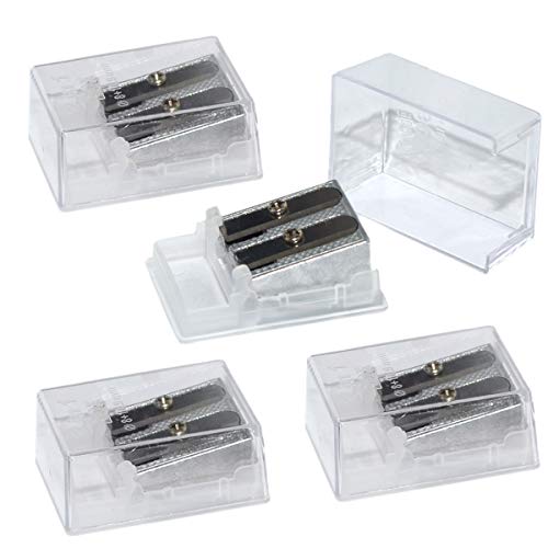 Pencil Sharpener Manual Metal Dual Double Hole Bulk Pack 4 | Sharpening Colored Wood Cased HB 2 Pencils Jumbo Crayon Cosmetic Home School Office,Silver - size: 4 Count (Pack of 1), style: V-P-B