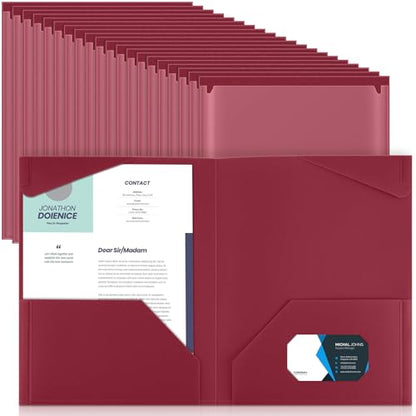 Henoyso 60 Pack Plastic Folders with Clear Front Pockets Bulk Heavy Duty File Folders with 2 Pockets and Card Slot for Student Teacher Back to School Supplies Office Presentation (Dark Red) - color: Dark Red