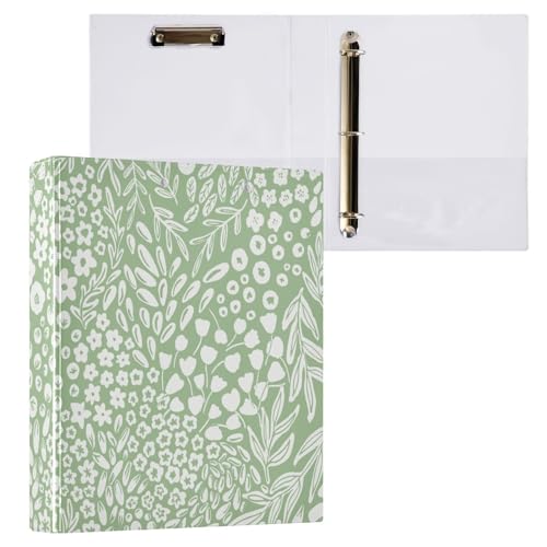 Sage Green Floral and Leafs Binder 3 Ring 1.5 Inch Binder with Clipboard&Pockets, Hardcover Binders Heavy Duty Large File Folder for Office School Supplies - Holds 200 Sheets - color: Sage Green Floral and Leafs, size: 1 Pack-12.4x10.63in