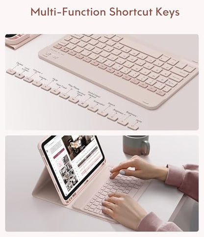 CHESONA Compatible for iPad 11th(A16)/10th Generation Case with Keyboard | Detachable Wireless Keyboard, Stand Folio Keyboard Cover with Pencil Holder, Thin & Light, Pale Pink - color: Pale Pink