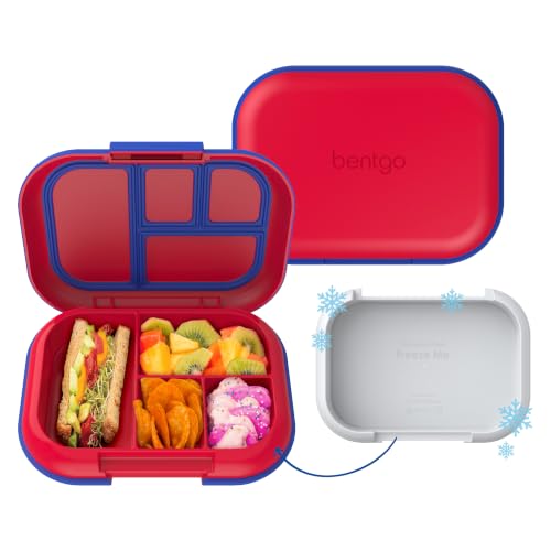 Bentgo Chill Kids Leakproof Lunch Box - 4-Compartment Bento Box with Built-In Ice Pack, 3.3 Cup Capacity, BPA-Free, Microwave & Dishwasher Safe Tray, Ages 3–7 (Red/Royal) - color: Red/Royal