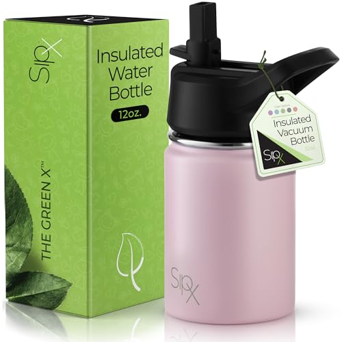 SIPX™ 12 oz Insulated Water Bottle with Straw Lid – Leakproof Stainless Steel, BPA-Free, Easy to Carry – Perfect for School, Camp, Sports & Travel – Pink - color: Pink