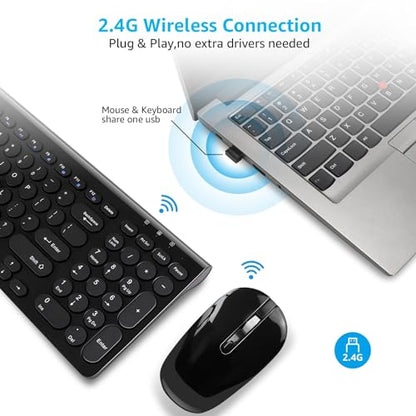 LeadsaiL Wireless Keyboard and Mouse Combo, Wireless USB Mouse and Computer Keyboard Set, Compact and Silent for Windows Laptop, Desktop, PC- Black - color: Black-Retro Key Cap