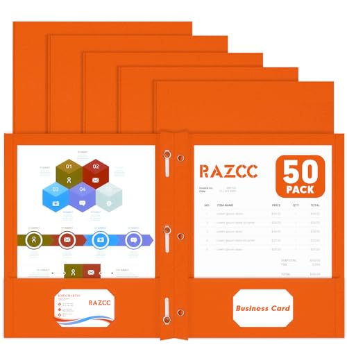 Two Pocket Folders, RAZCC 50 Pack Two Pocket Folders with Prongs, 3 Prong Folders Fit Letter Size Paper, Pocket File Folders for School Office Home Business, Orange - color: Orange