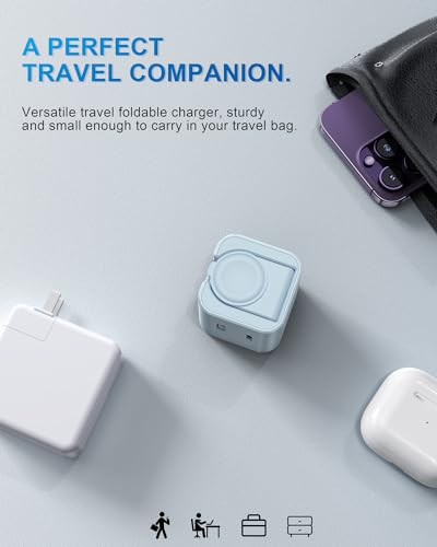 BeaSaf 36W for Apple Charging Block with Built-in Watch Charger, Foldable PD Fast Charger Block for iPhone, Dual Ports Wall Charger Compatible with Apple Watch iPhone AirPods(Blue) - color: Blue