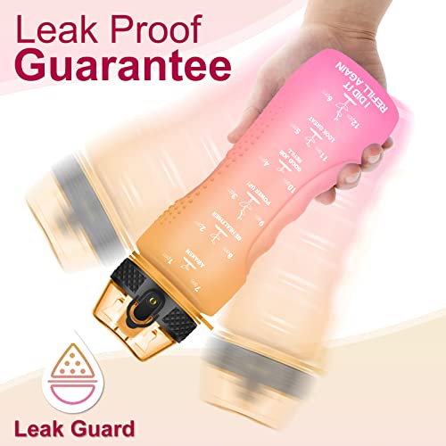 24 OZ Motivational Kids Water Bottle With Time Marker,Straw Lid,Leak Proof, Tritan BPA Free Sports Water Bottle Yellow Pink(1 Lid) - color: Yellow Pink