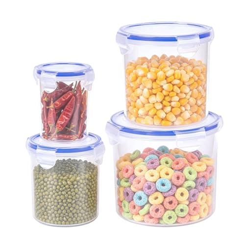 KIGI Food Storage Containers, Clear Cylinder Airtight Canister & Jar with 4-Sided Locking Lid for Coffee Bean, Sugar & Pantry Dry Food, 8 Piece Set, 1.35Cup /2.9Cup /5.2Cup /8.3Cup - size: Canisters (8-Piece)