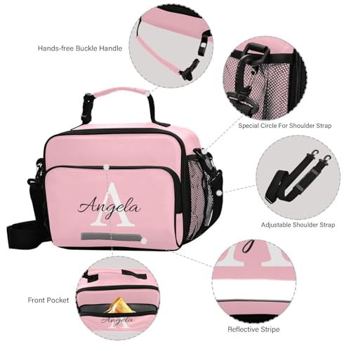 Custom Student Lunch Bag for Boys Girls Pink Solid Color Personalized Name Lunch Box Insulated Cooler Bag for School Picnic Office - color: Multi19