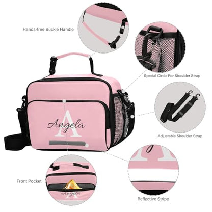 Custom Student Lunch Bag for Boys Girls Pink Solid Color Personalized Name Lunch Box Insulated Cooler Bag for School Picnic Office - color: Multi19