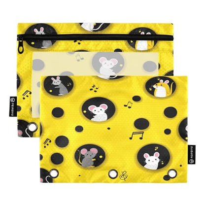 Pencil Pouch for 3 Ring Binder Rat and Mouse in Cheese Binder Pencil Case with Smooth Zipper Clear Window Pencil Case 2 Pack for Office School College Supplies - color: Rat and Mouse