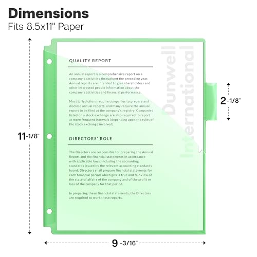 Dunwell Plastic Binder Dividers with Front Pocket (5 Tab), Clear Slash Single Pocket Divider with Tabs, 3 Ring Binder Pockets with Index Tab, Acid-Free, Notebook Dividers Include Label Inserts - size: 1 Set (5 pcs), style: 1 Pocket