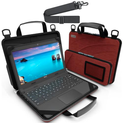 UZBL 11-11.6 Inch Always-on Chromebook Protective Hard Shell Case Cover with Pouch and Shoulder Strap, Fits MacBook Neo 13 inch - color: Deep Red