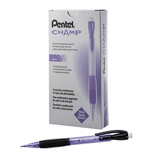 Pentel Champ Mechanical Pencil, (0.9mm), Tinted Violet Barrel, Box of 12 (AL19V) - color: Purple, size: 1 Count (Pack of 12), style: 0.9 mm