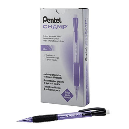 Pentel Champ Mechanical Pencil, (0.9mm), Tinted Violet Barrel, Box of 12 (AL19V) - color: Purple, size: 1 Count (Pack of 12), style: 0.9 mm
