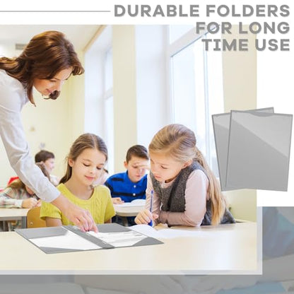 Henoyso 18 Pcs Plastic Folder with Clear Front Pocket and 3 Prong Plastic Folders with Card Slot Pocket Folders with Prongs for School Office (Gray) - color: Gray