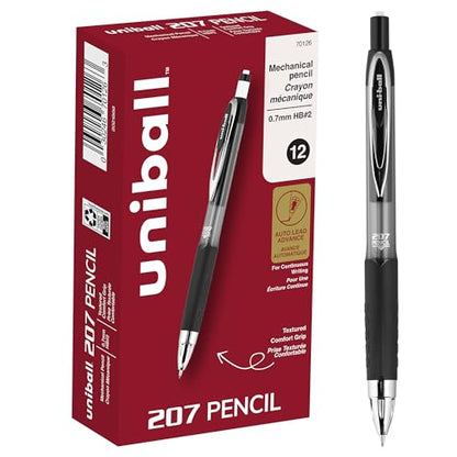 uniball 207 Mechanical Pencil, 0.7 Mm, Hb (#2), Black Lead, Black Barrel, Dozen - color: Black, size: 1 Count (Pack of 12)