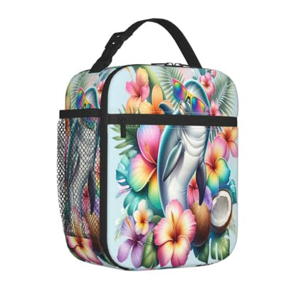 Tropical Dolphin Sunglasses Flowers Palm Leaves Lunch Bag 10In | Insulated Lunch Box Reusable Tote Bag For Picnic Office For Women Men - color: Style 7