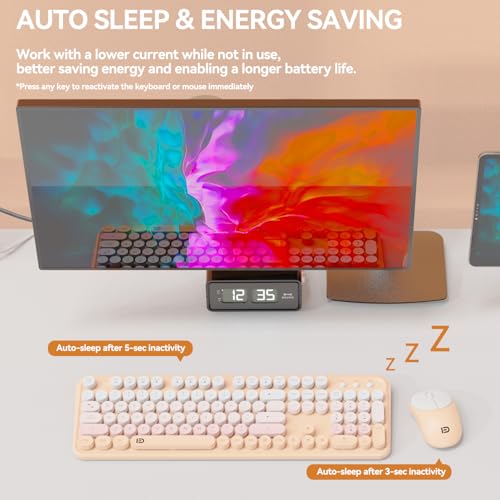 Wireless Keyboard and Mouse Combo, 2.4GHz Colorful Cute Round Keycaps Keyboard for Office Computer PC Desktops Laptop (104 Keys Pink White) - color: 104 Keys Pink White