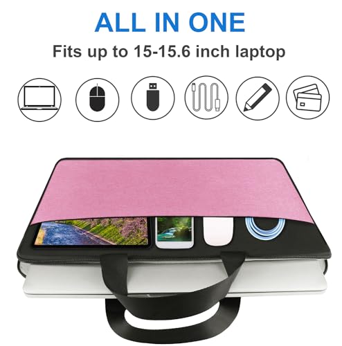 Laptop Case 15.6 inch, Travel Laptop Sleeve Bag Handbag Shockproof Protective Computer Cover Carrying Bag Briefcase for 15" 15.6" HP Asus Acer Dell Lenovo Laptop Notebook Ultrabook, (Black/Pink) - color: Pink, size: 15.6 inch