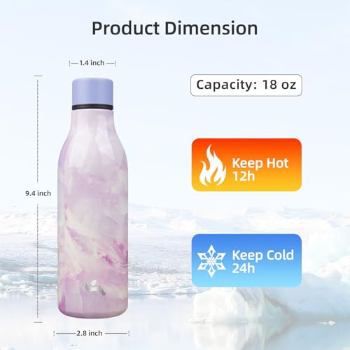 Konokyo Insulated Water Bottle with Strap,18 oz Double Wall Stainless Steel Vacuum Bottles Metal Water Flask,Dawn - color: Dawn, size: 18 Ounces