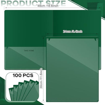 Henoyso 100 Pcs Folders Take Home Heavy Duty 2 Pocket Homework Folder for Students Parent Teacher Communication, 11.8 x 9.45 Inch(Dark Green) - color: Dark Green