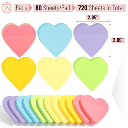 Mr. Pen- Heart Sticky Notes, 2.85"x2.85", 12 Pads, 720 Sheets, Pastel Color | Heart Shaped Sticky Notes Bulk, Cute Self-Stick Note Pads, Perfect for Office, School, Home, Study & Organization - color: Pastel