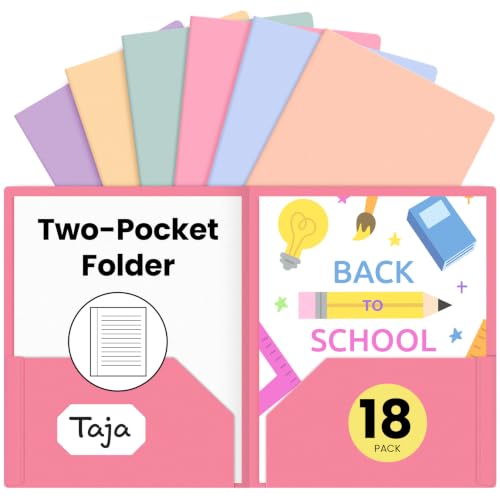 Taja Plastic Folders with Pockets (18 Pack, Assorted Pastel Colors), 2-Pocket Folders with Business Card Slot, Heavy Duty, Fit Letter Size Documents, Perfect for School, Office & Business - color: B-pastel, size: 18 Pack