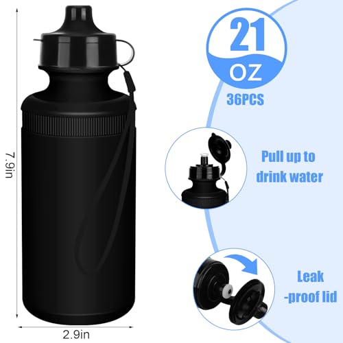 Zubebe 36 Pcs Sports Water Bottles Bulk Squeeze Reusable Plastic Water Bottles Back to School Supplies Summer Gifts for Students School Travel Hiking Cycling Event Team Gift - color: Black