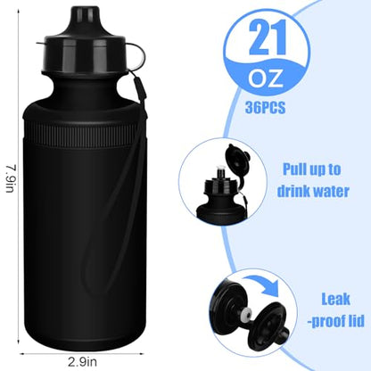 Zubebe 36 Pcs Sports Water Bottles Bulk Squeeze Reusable Plastic Water Bottles Back to School Supplies Summer Gifts for Students School Travel Hiking Cycling Event Team Gift - color: Black