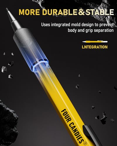 Four Candies 1.3mm Mechanical Pencil Set with 24 Lead Refills, Metal Weatherproof Heavy Duty Outdoor Carpenter Pencil, Eraser, 6 Eraser Refills for Architect Drafting Woodworking Marking with Case - size: 1-Pack, style: Yellow