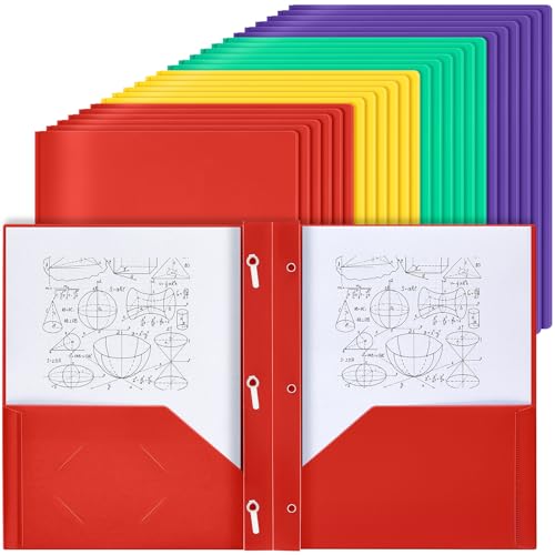 Yeaqee 60 Pcs Plastic Folders with Pockets and Prongs Plastic Folder 2 Pockets 3 Prongs with Card Slot for Office, School for Students, Teachers, Office Workers (Multicolor) - color: Multicolor