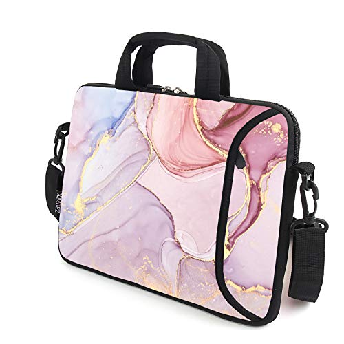 15.6" laptop sleeve laptop bag chromebook case adjustable shoulder strap with handle accessory pocket (Pink marble) - color: Pink Marble