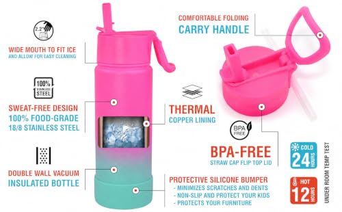 CHILLOUT LIFE 17oz Kids Insulated Stainless Steel Water Bottle with Leak Proof Straw Lid & 144 Stickers - color: Frozen Slushy, style: 17 oz